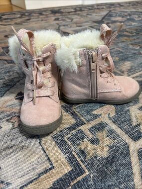 Cat & Jack Pink Faux Fur Lace-Up Kids Boots